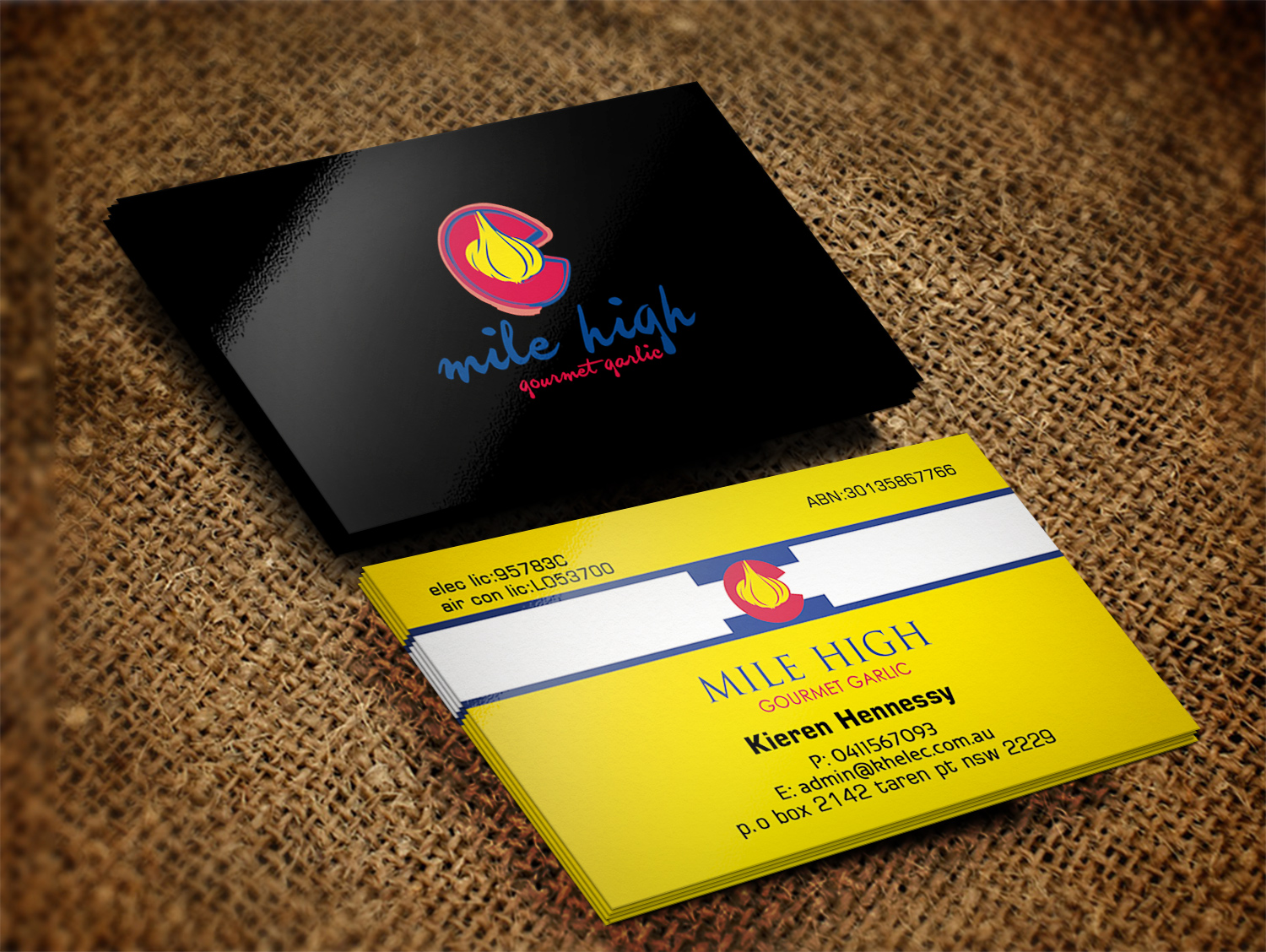 Business Card Design by Pixi Dust for Mile High Gourmet Garlic,LLC | Design #13648832