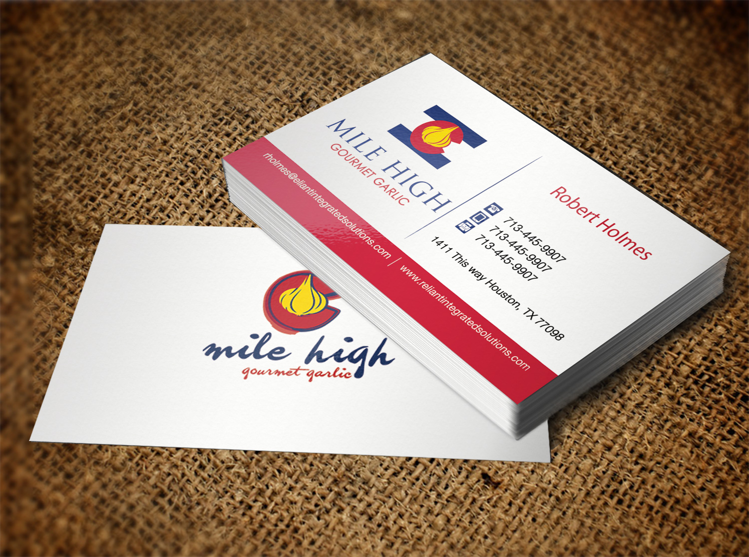 Business Card Design by Pixi Dust for Mile High Gourmet Garlic,LLC | Design #13648835