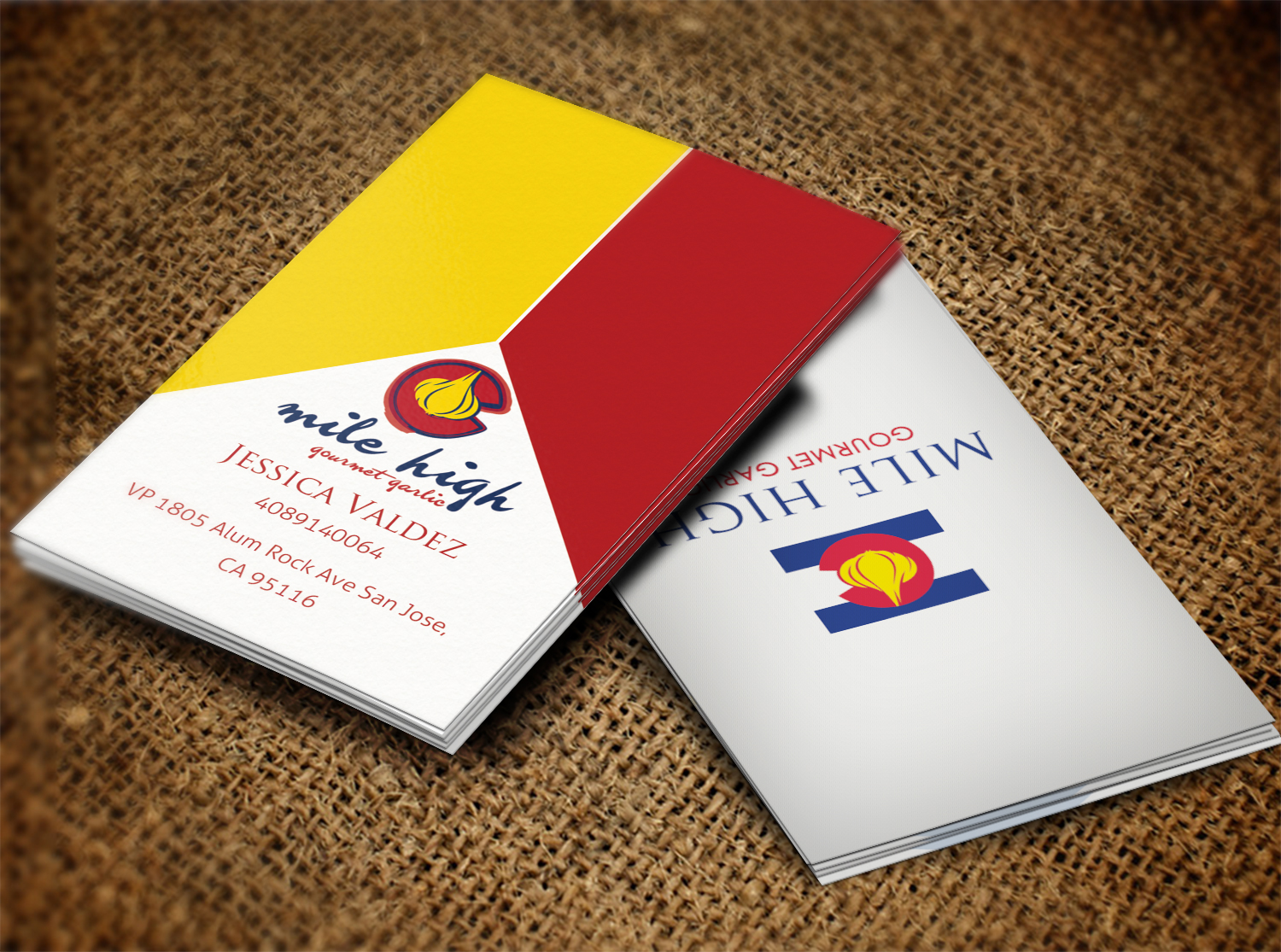 Business Card Design by Pixi Dust for Mile High Gourmet Garlic,LLC | Design #13648841