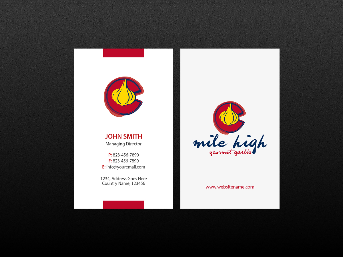 Business Card Design by Creations Box 2015 for Mile High Gourmet Garlic,LLC | Design #13653344