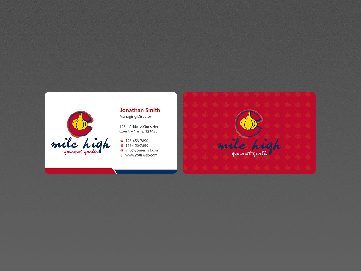 Business Card Design by Creations Box 2015 for Mile High Gourmet Garlic,LLC | Design #13653346