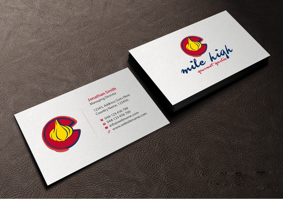 Business Card Design by Creations Box 2015 for Mile High Gourmet Garlic,LLC | Design #13653371