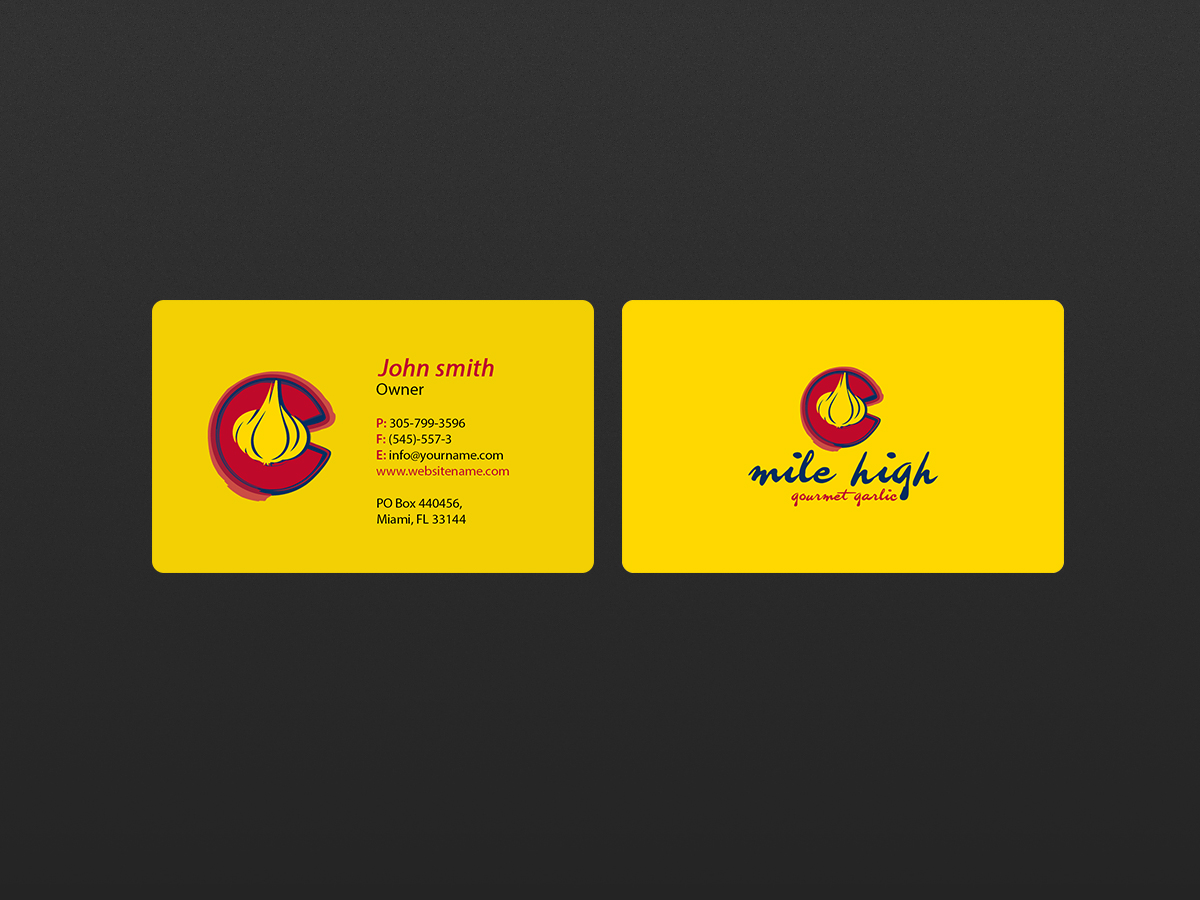 Business Card Design by Creations Box 2015 for Mile High Gourmet Garlic,LLC | Design #13654730