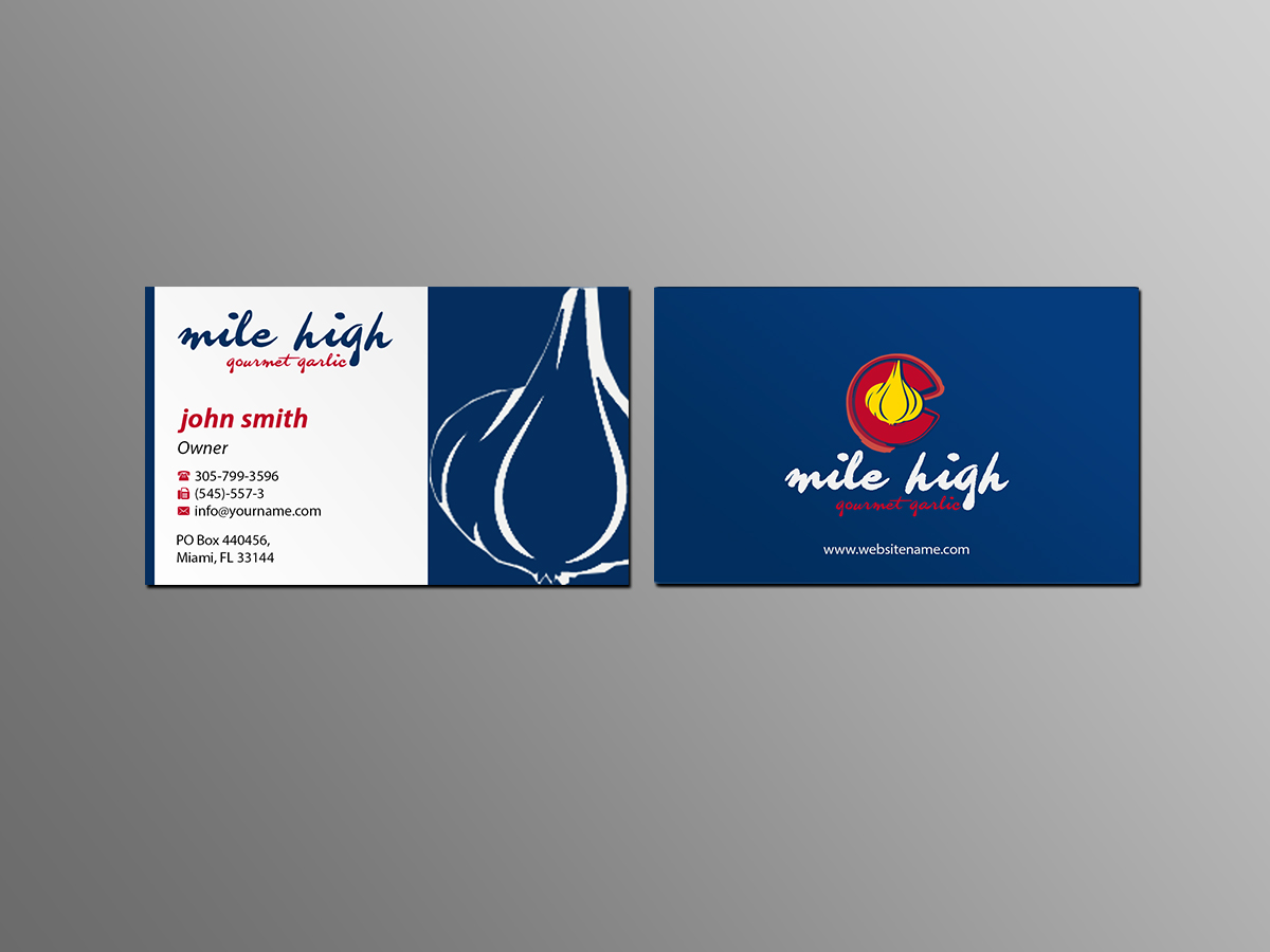 Business Card Design by Creations Box 2015 for Mile High Gourmet Garlic,LLC | Design #13654733