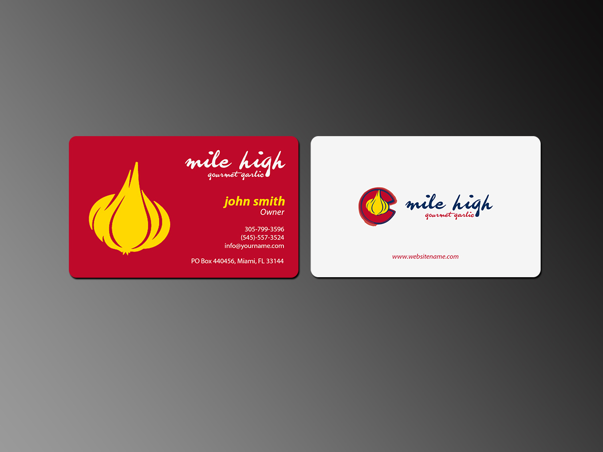 Business Card Design by Creations Box 2015 for Mile High Gourmet Garlic,LLC | Design #13654734
