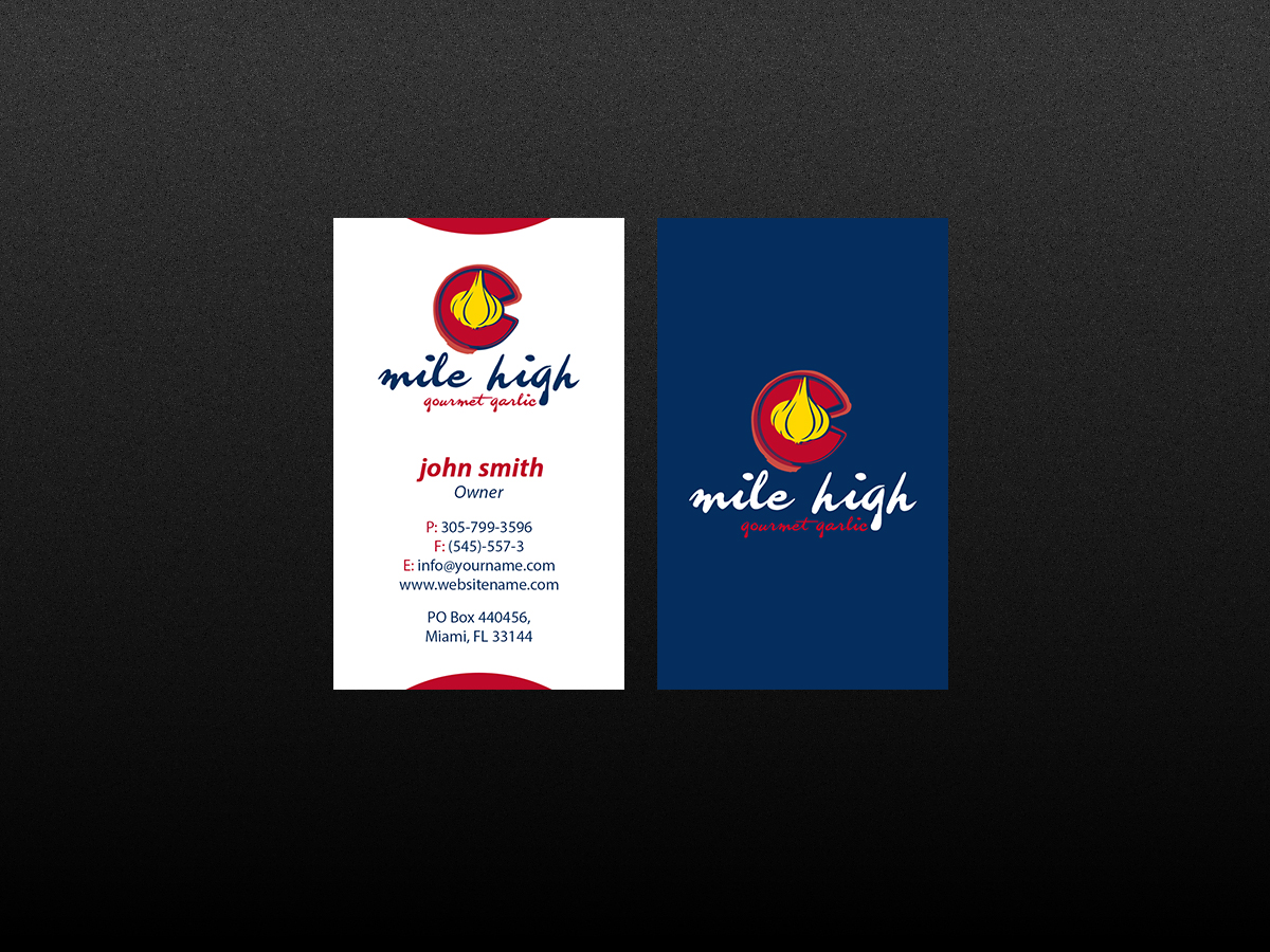 Business Card Design by Creations Box 2015 for Mile High Gourmet Garlic,LLC | Design #13654750