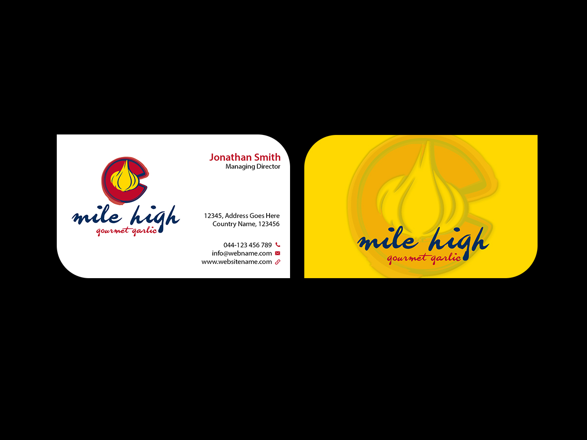 Business Card Design by Creations Box 2015 for Mile High Gourmet Garlic,LLC | Design #13654754