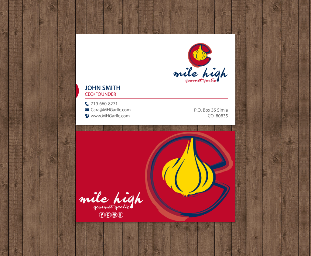 Business Card Design by chandrayaan.creative for Mile High Gourmet Garlic,LLC | Design #13659811