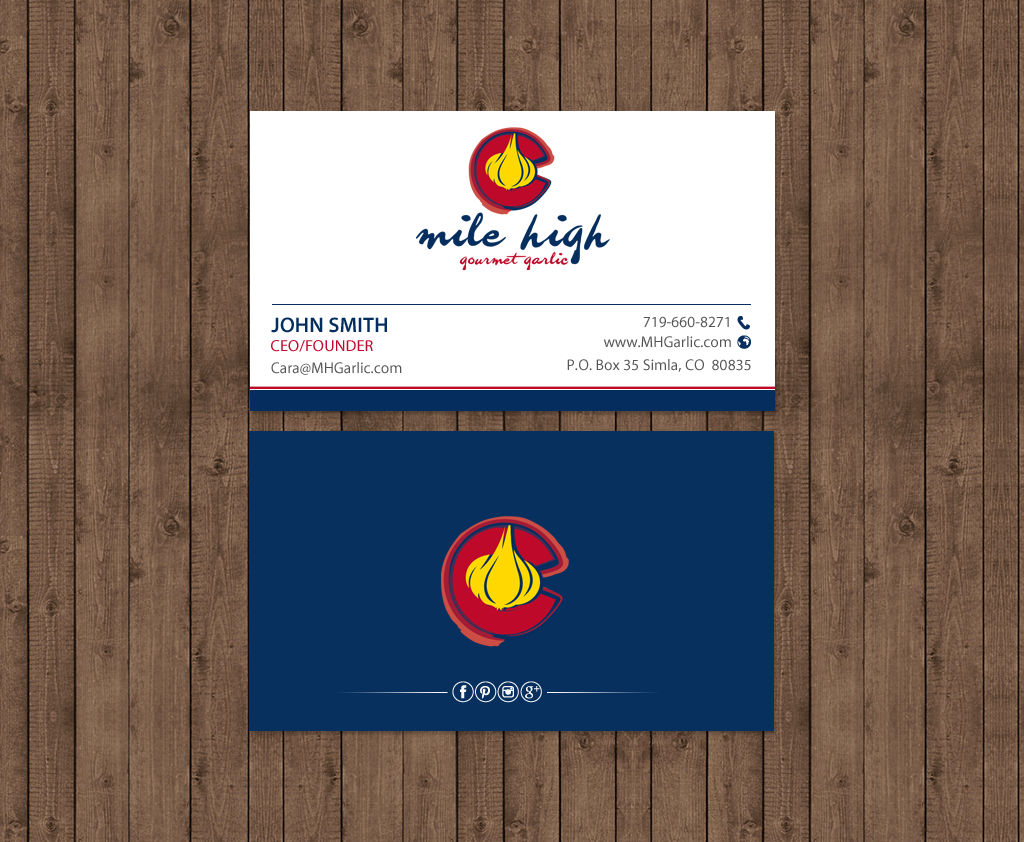 Business Card Design by chandrayaan.creative for Mile High Gourmet Garlic,LLC | Design #13659845