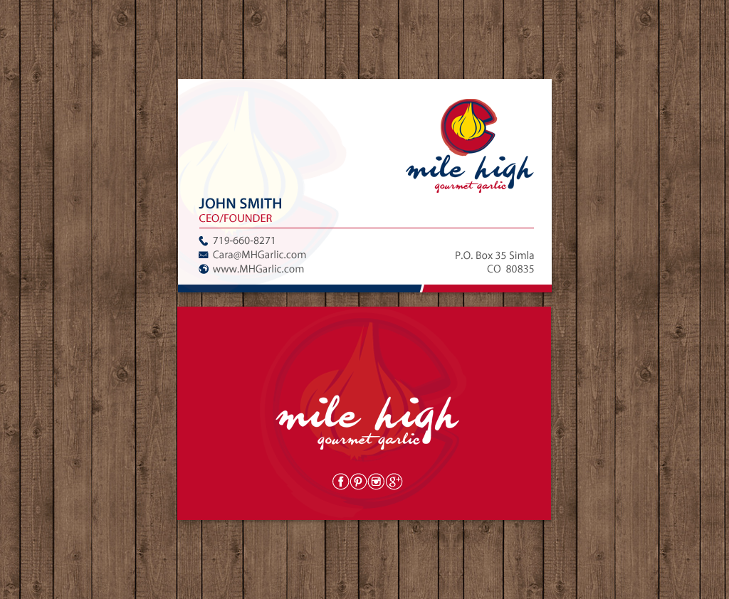 Business Card Design by chandrayaan.creative for Mile High Gourmet Garlic,LLC | Design #13659847