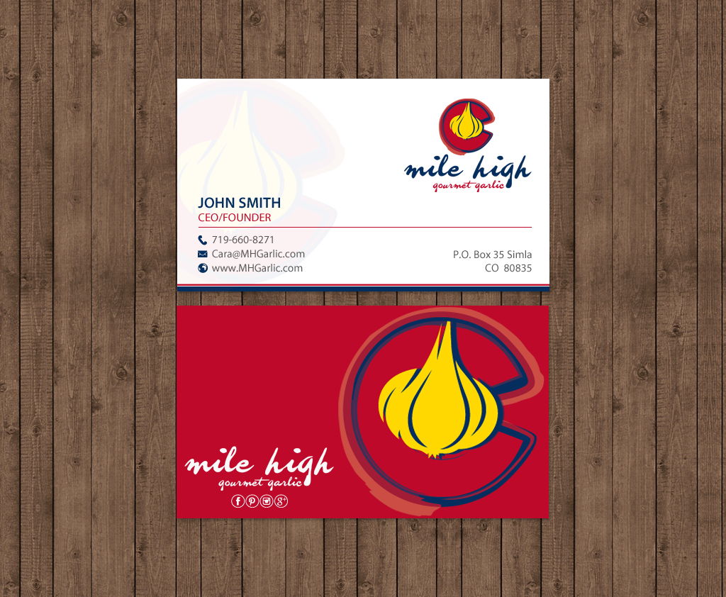 Business Card Design by chandrayaan.creative for Mile High Gourmet Garlic,LLC | Design #13659848