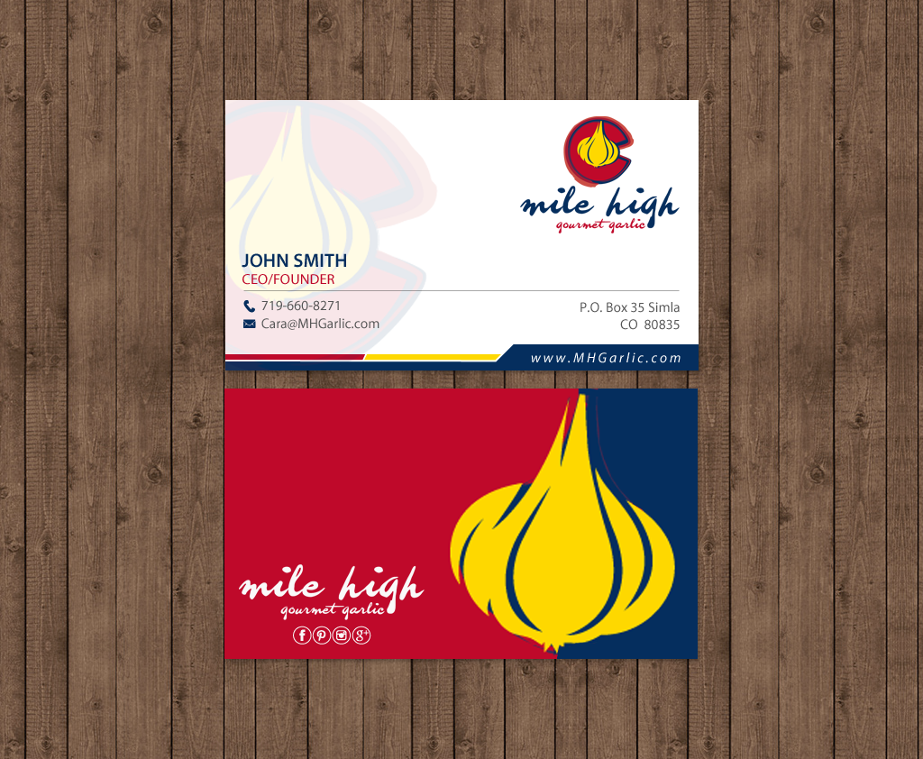 Business Card Design by chandrayaan.creative for Mile High Gourmet Garlic,LLC | Design #13659858
