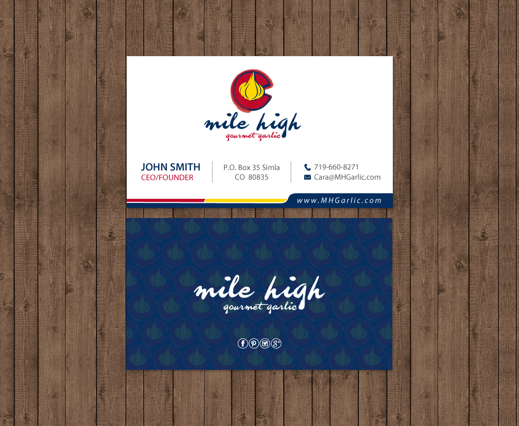 Business Card Design by chandrayaan.creative for Mile High Gourmet Garlic,LLC | Design #13659859