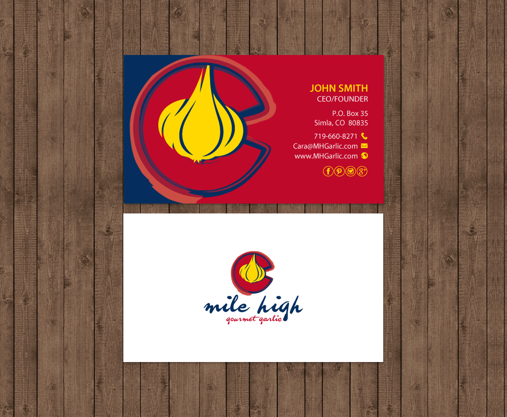 Business Card Design by chandrayaan.creative for Mile High Gourmet Garlic,LLC | Design #13659880