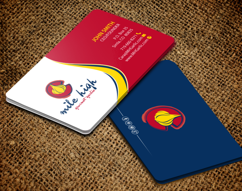 Business Card Design by chandrayaan.creative for Mile High Gourmet Garlic,LLC | Design #13661486