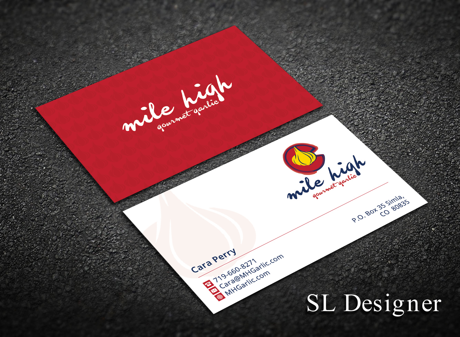 Business Card Design by SL Designer for Mile High Gourmet Garlic,LLC | Design #13670454