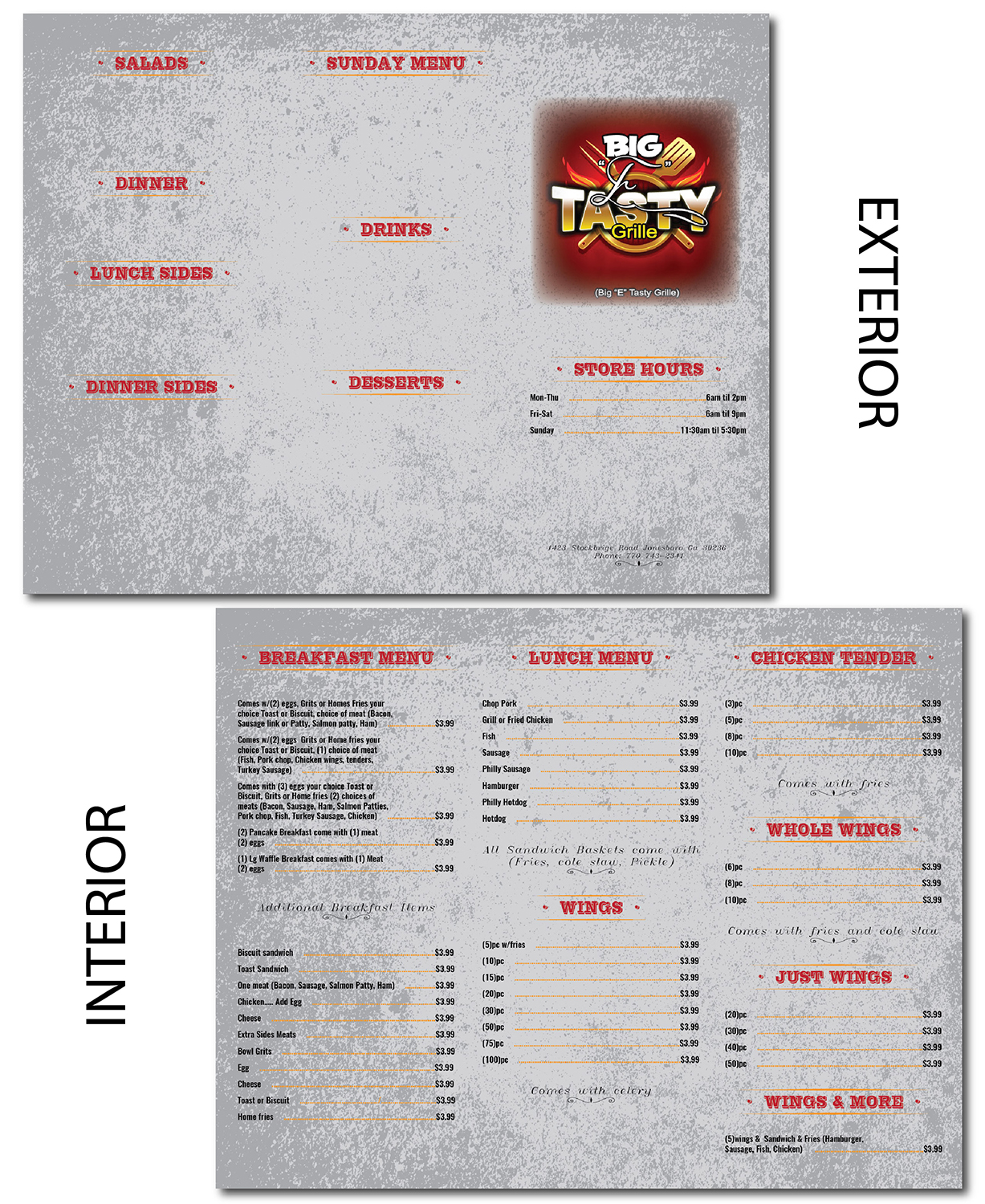 Menu Design by alex.ardelean for Big E'S Tasty Grille | Design #13691780