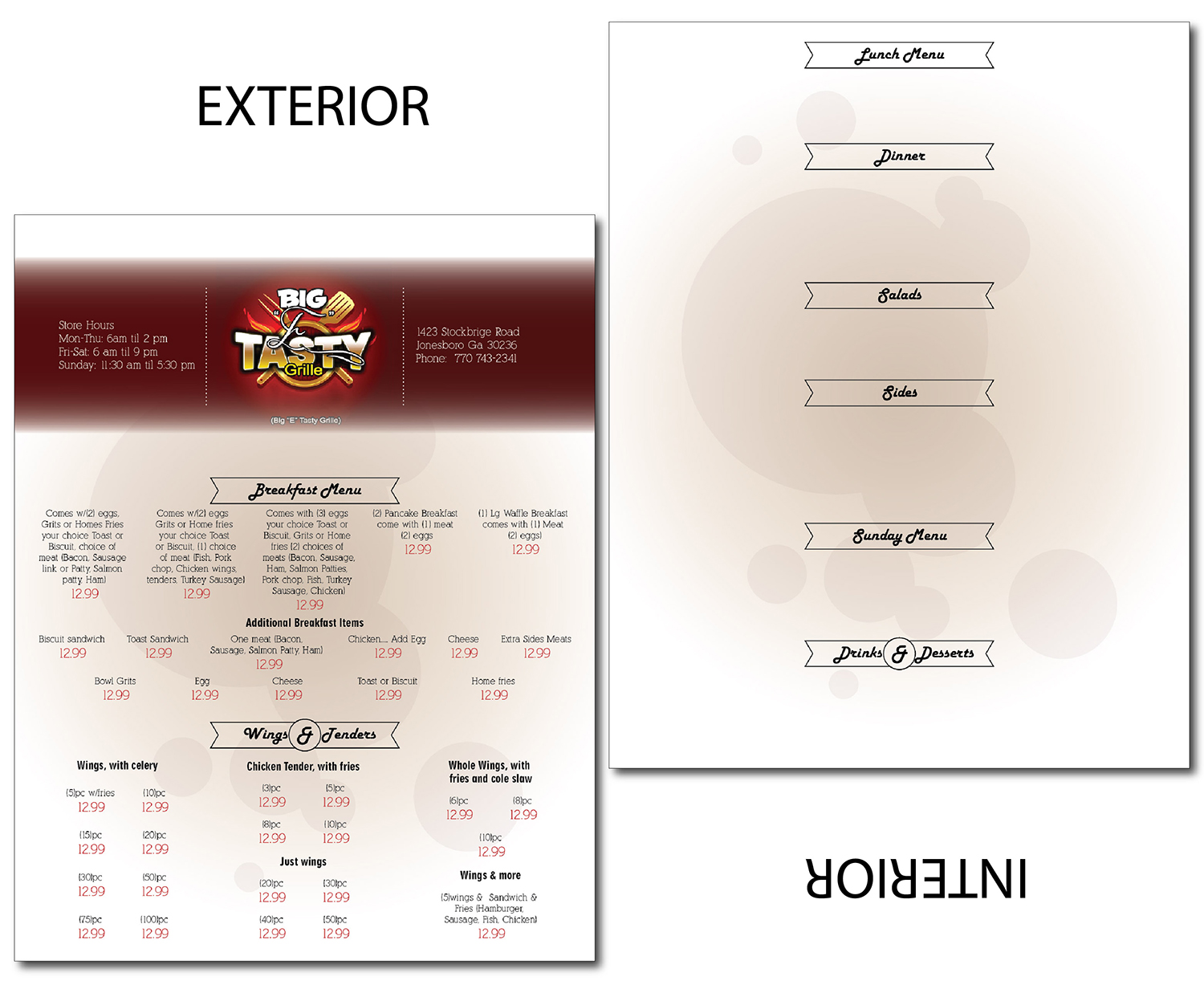 Menu Design by alex.ardelean for Big E'S Tasty Grille | Design #13692060