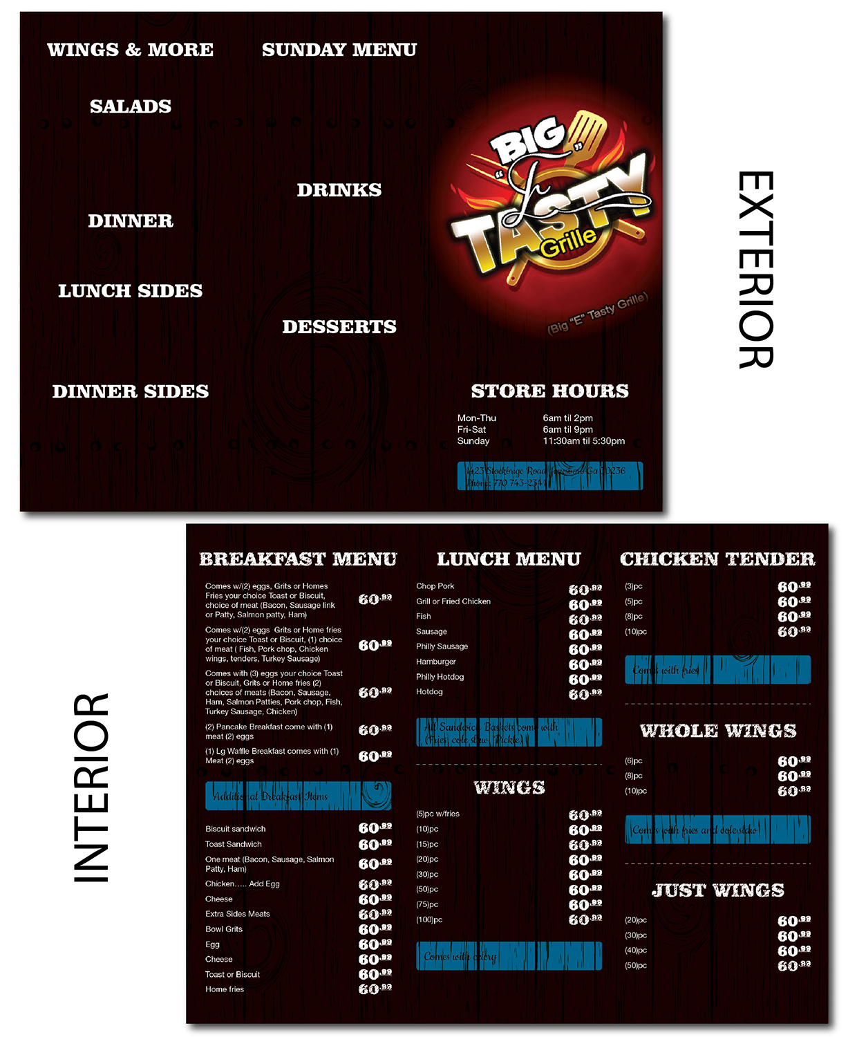 Menu Design by alex.ardelean for Big E'S Tasty Grille | Design #13754846