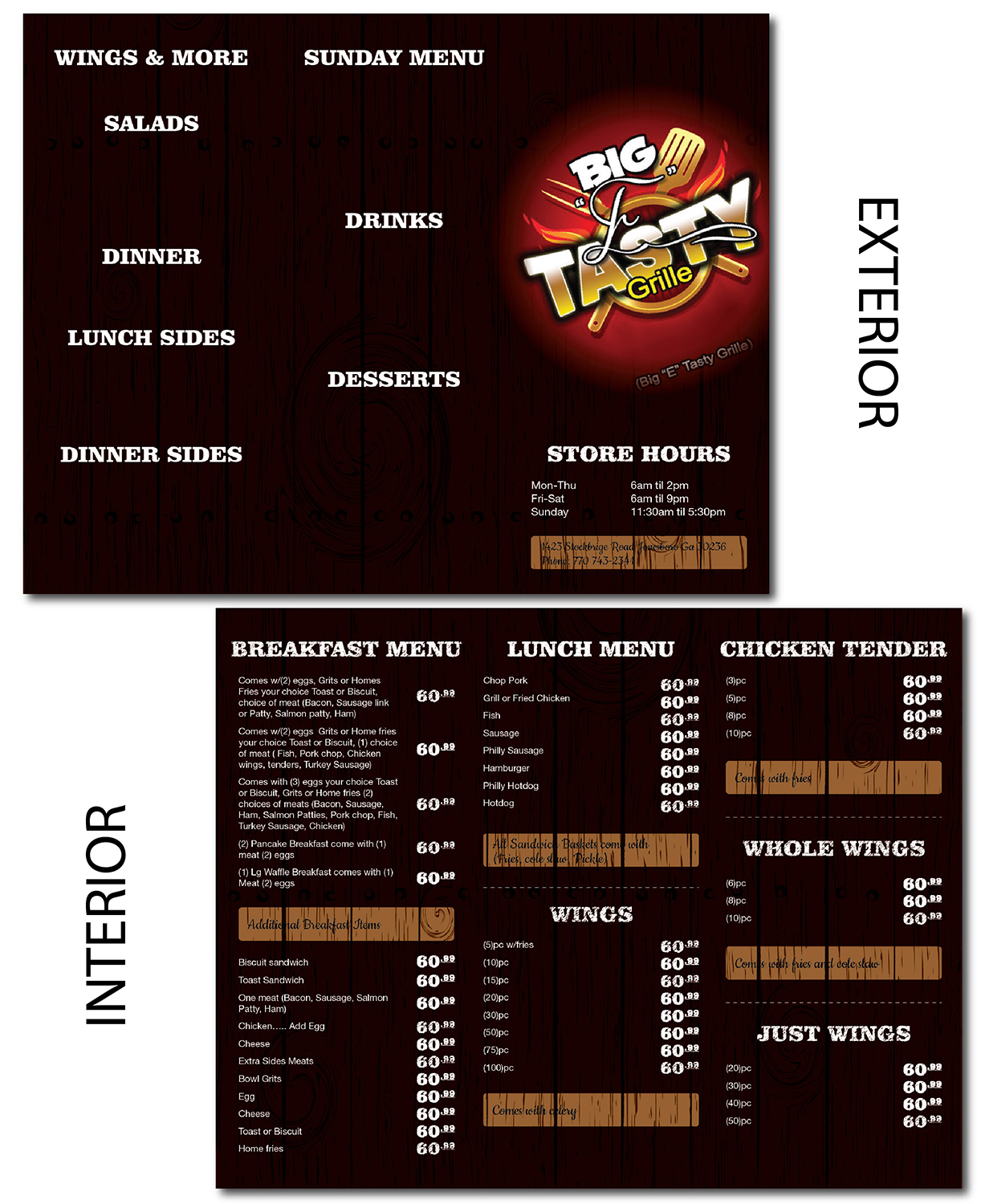 Menu Design by alex.ardelean for Big E'S Tasty Grille | Design #13754847