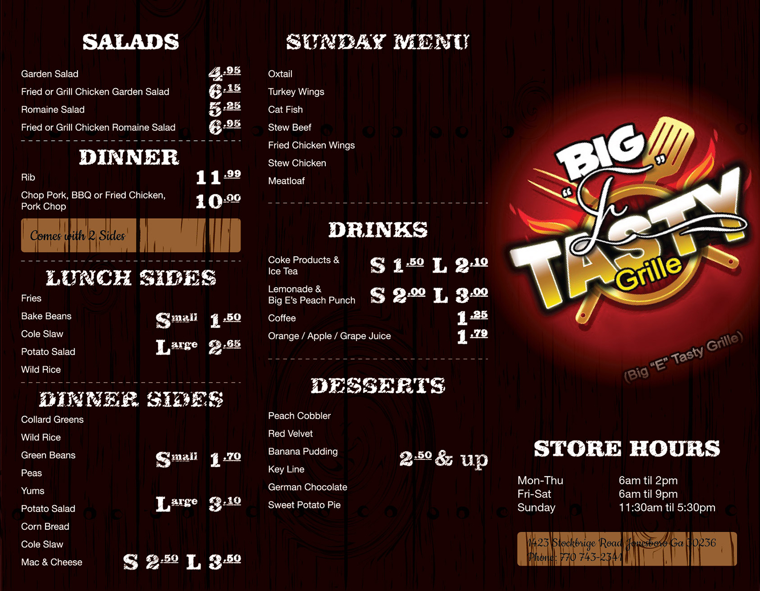 Menu Design by alex.ardelean for Big E'S Tasty Grille | Design #13801851