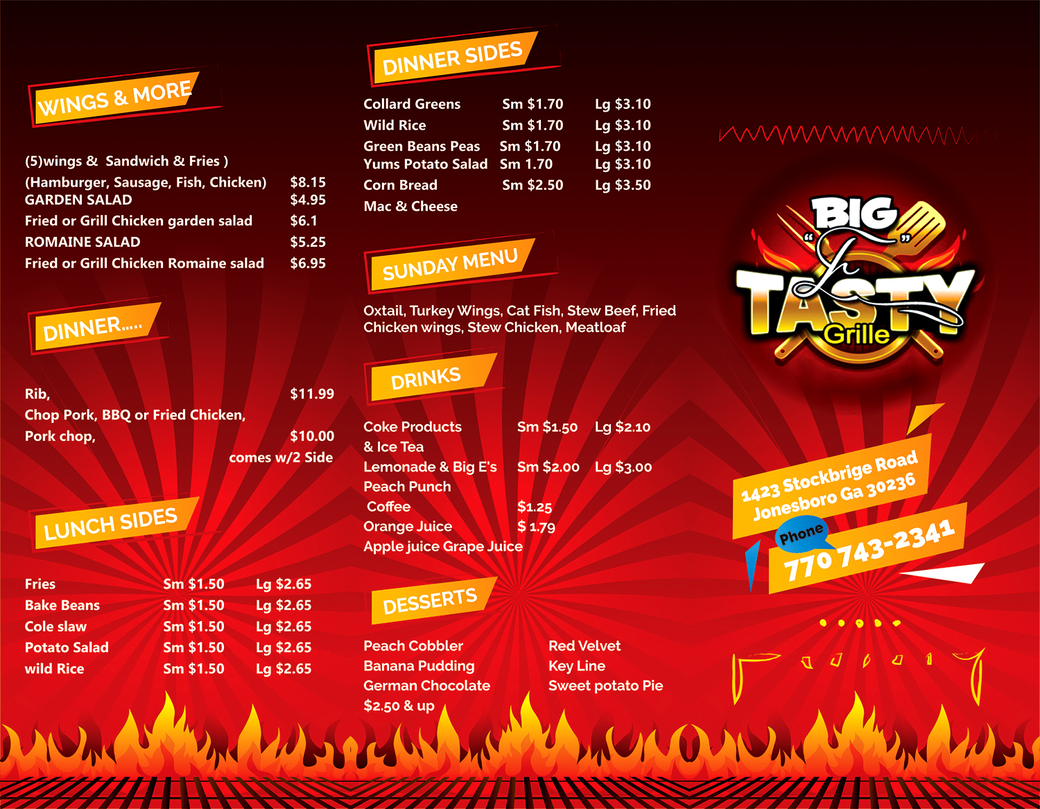 Menu Design by Vishal Vishwakarma  for Big E'S Tasty Grille | Design #13655551