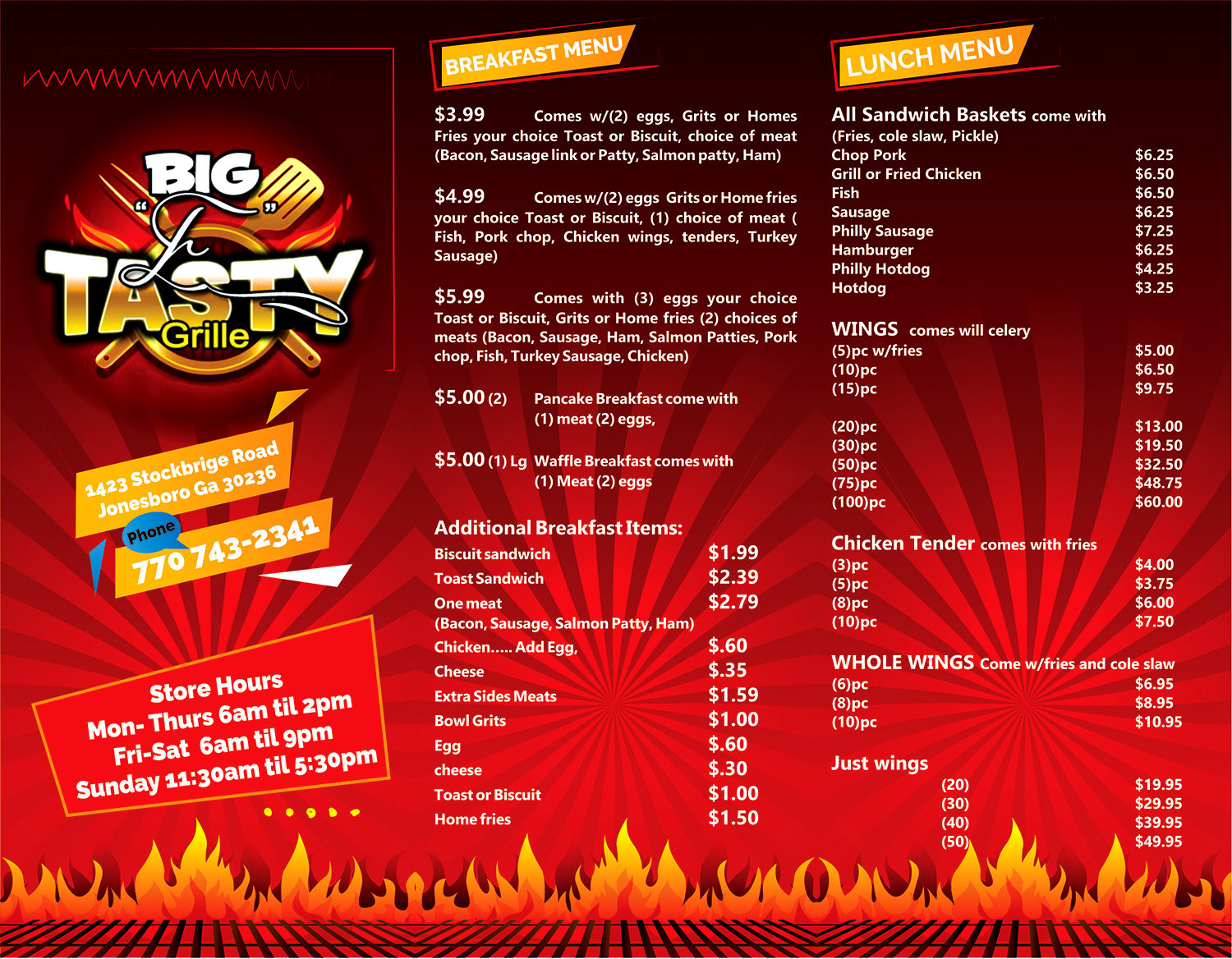 Diseño de Menú por Vishal Vishwakarma  para Big E'S Tasty Grille | Diseño #13655552