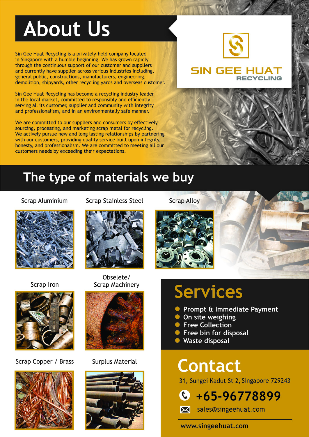 Brochure Design by kalista.design for Sin Gee Huat Recycling | Design #13647762