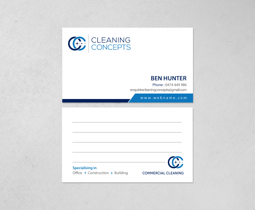 Design de Carte de Visite par chandrayaan.creative pour Cleaning Concepts Pty Ltd | Design #13666859