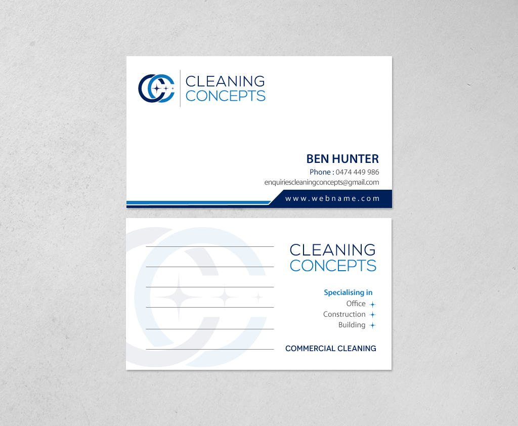 Design de Carte de Visite par chandrayaan.creative pour Cleaning Concepts Pty Ltd | Design #13666860
