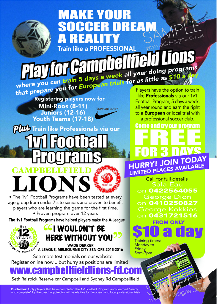 Design de Flyer par the artworks pour 1v1 Football programs Pty Ltd | Design : #13711209