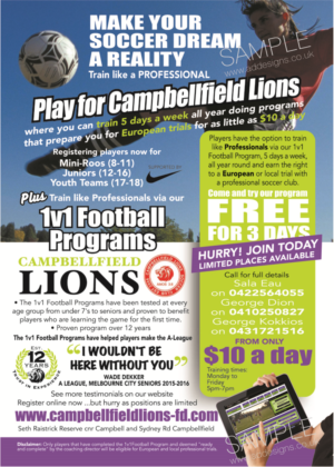 Flyer Design by the artworks for 1v1 Football programs Pty Ltd | Design #13711209