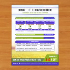 Design de Flyer par debdesign pour 1v1 Football programs Pty Ltd | Design : #13651889