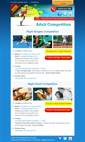 Email Template For Tennis School (PSD only) | Newsletter-Design von slapBackChewLater