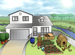 Urban gardening illustration - picture of people engaged in gardening, for an academic journal | Illustration-Design von kaiser77
