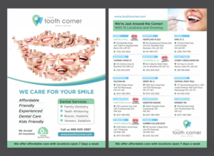 The Tooth Corner Dental Offices Double-Sided A5 Flyer Highlighting Strengths & All Locations. | Flyer Design by D Creative