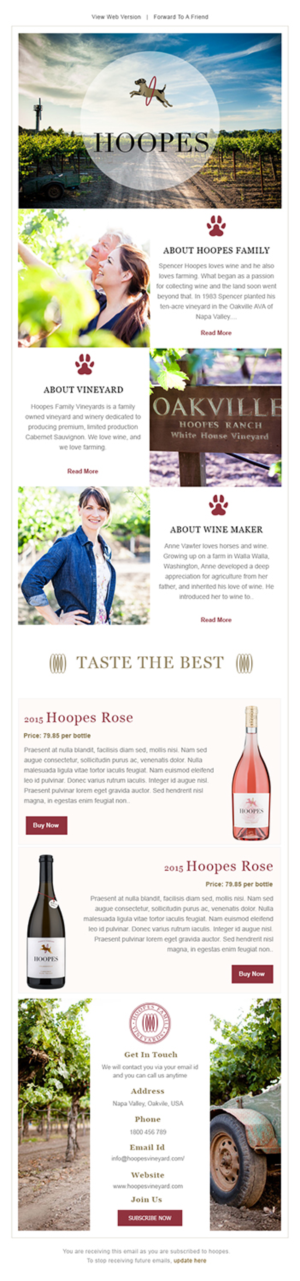 Boutique Napa Valley family winery needs MailChimp templates | Diseño de Newsletter por Expert Designer