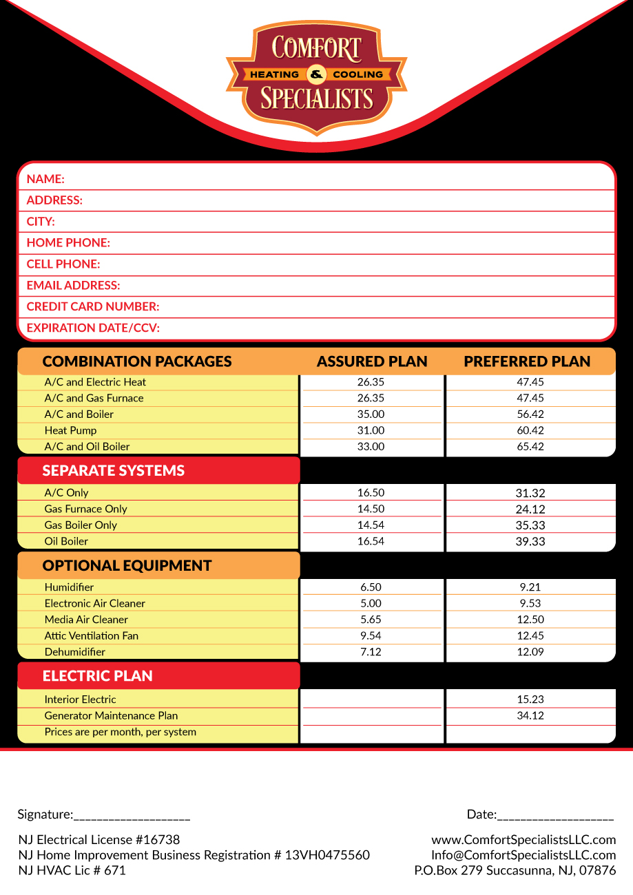 Menu Design by Impressive Sol for comfort specialists llc | Design #13889542