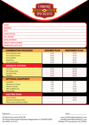 Menü-Design von Black Stallions Impressive Solutions für comfort specialists llc | Design #13889542