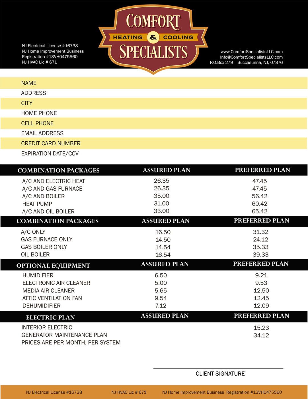 Menu Design by PONIES AND ALIENS for comfort specialists llc | Design #13884701