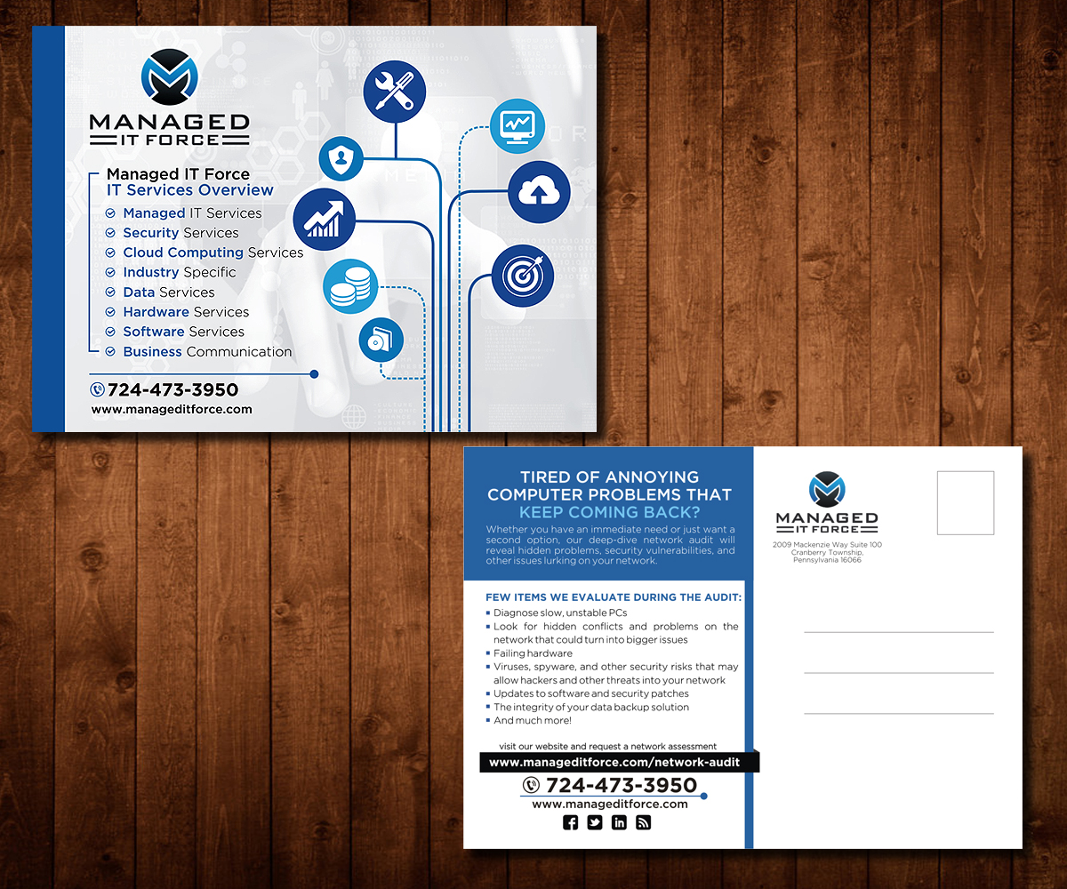 Diseño de Postal por Designers Hub para Managed IT Force, LLC | Diseño #13851383