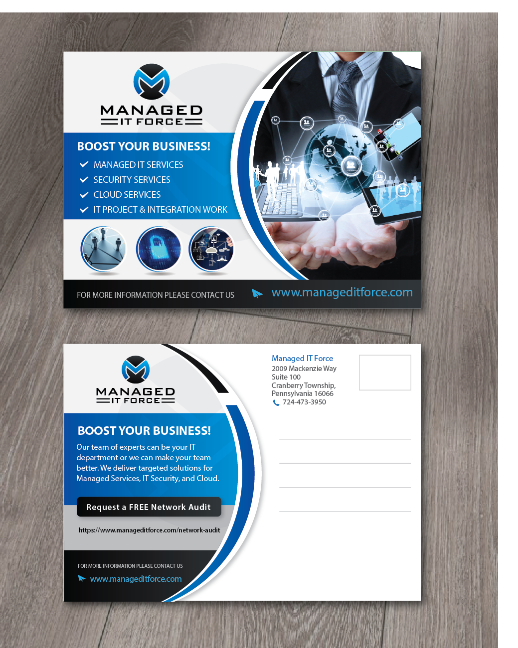 Postcard Design by alex989 for Managed IT Force, LLC | Design #13918675