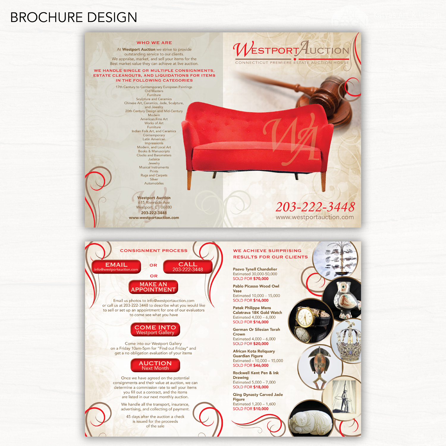 Brochure Design by Katyas Art and Design for westport auction | Design #13876925