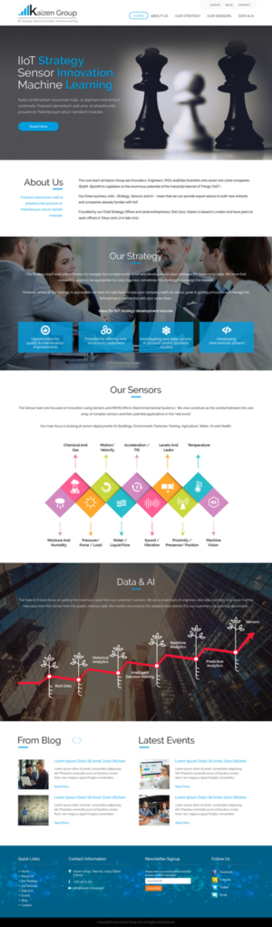 Kaizen Group -- IIoT Strategy. Sensor Innovation. Machine Learning (written underneath) | Diseño Web por Tpith
