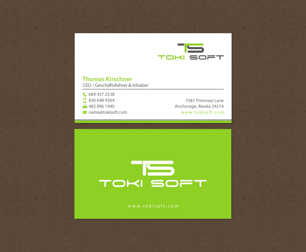 Diseño de Tarjeta de Presentación por chandrayaan.creative para ToKi Soft | Diseño #13845121