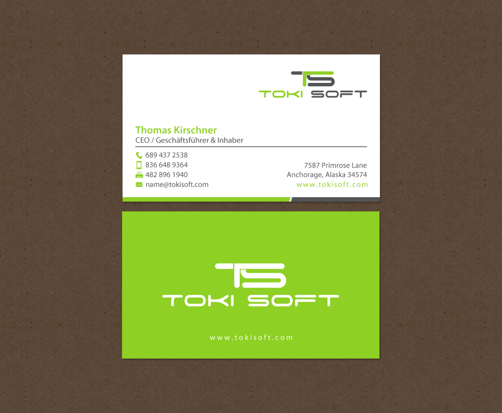 Diseño de Tarjeta de Presentación por chandrayaan.creative para ToKi Soft | Diseño #13845370