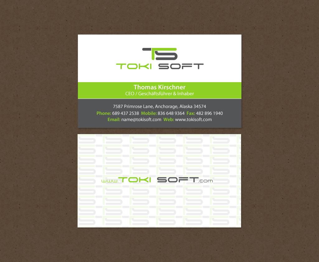 Diseño de Tarjeta de Presentación por chandrayaan.creative para ToKi Soft | Diseño #13845514