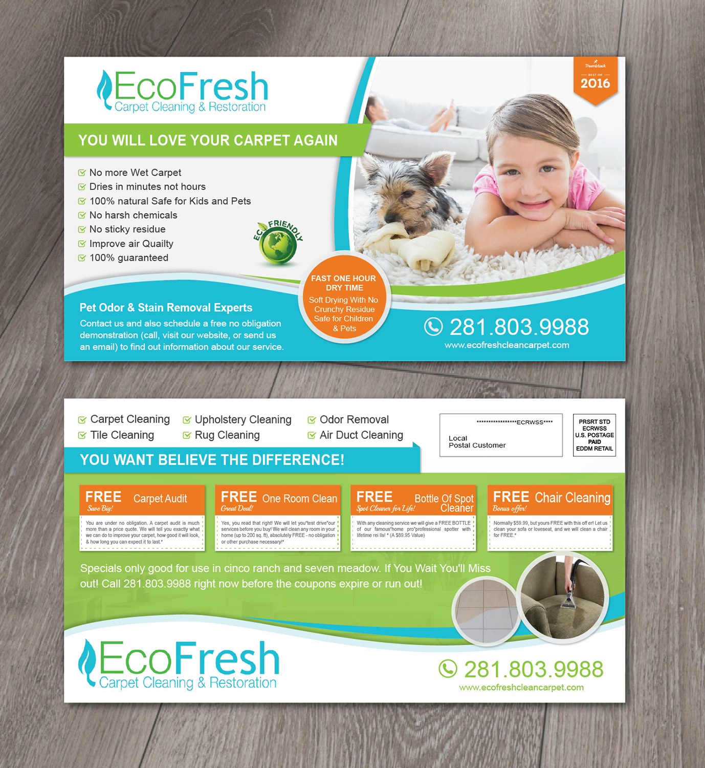Postcard Design by alex989 for EcoFresh Carpet Cleaning  | Design #13893688