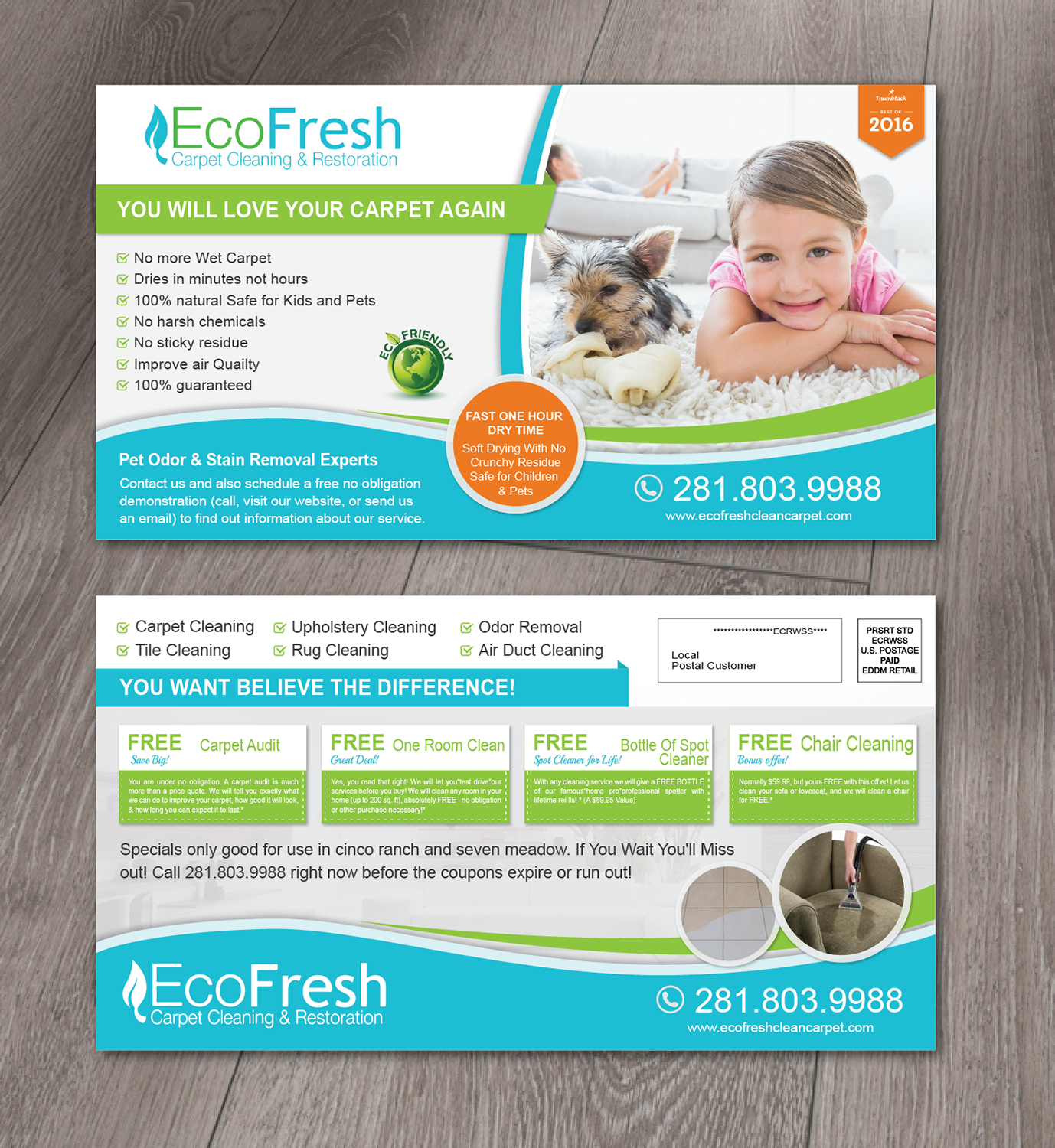 Postcard Design by alex989 for EcoFresh Carpet Cleaning  | Design #13893689
