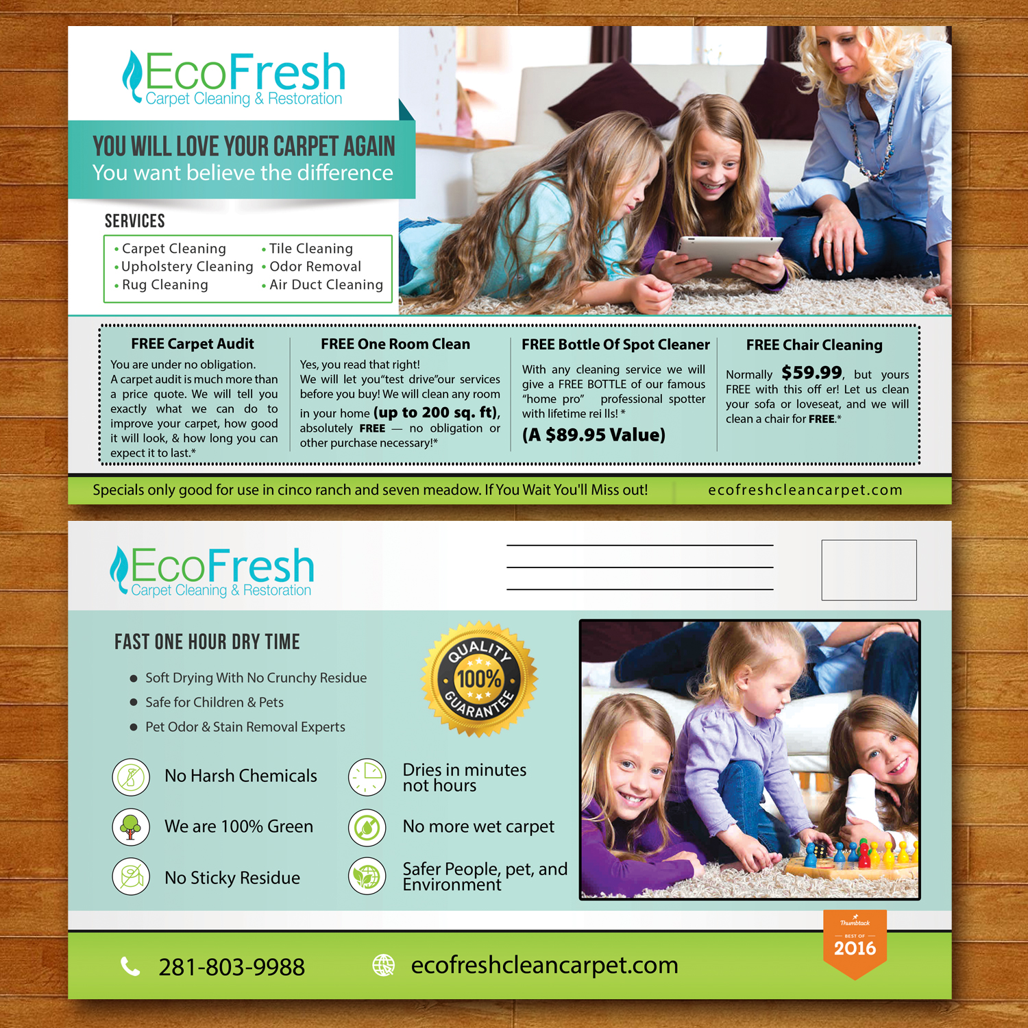 Postcard Design by creative.bugs for EcoFresh Carpet Cleaning  | Design #13901381